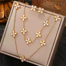 Stainless Steel Fine Petal Four-leaf Necklace Bracelet Earrings for Women Fashion Non