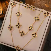 Stainless Steel Fine Petal Four-leaf Necklace Bracelet Earrings for Women Fashion Non